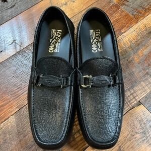 Salvatore Ferragamo Black Pebbled Leather Bit Loafers Men’s 10 E Made in Italy